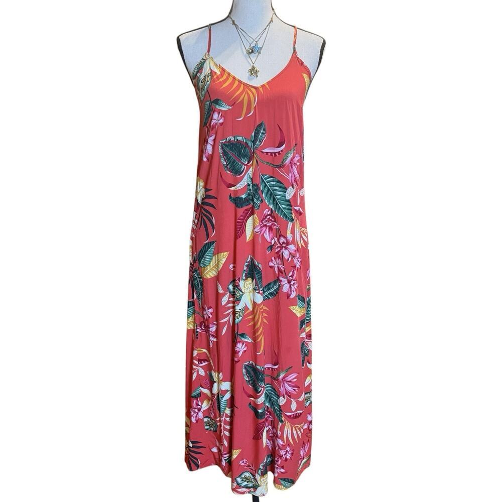 Old Navy Women’s Tropical Floral Maxi Spaghetti Strap Halter Shift Dress Red S